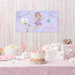 Girly Whimsical Purple Dragonfly Birthday Banner