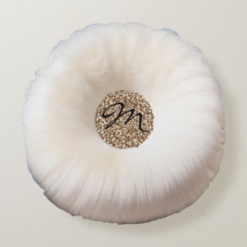 Girly White and Gold Faux Fur Look Round Pillow