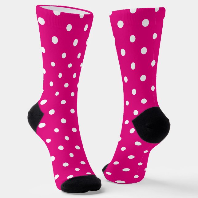 Girly White and Hot Pink Polka Dot Socks (Angled)