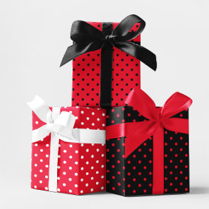 Girly White Black and Bright Red Polka Dot Mix Wrapping Paper Sheets
