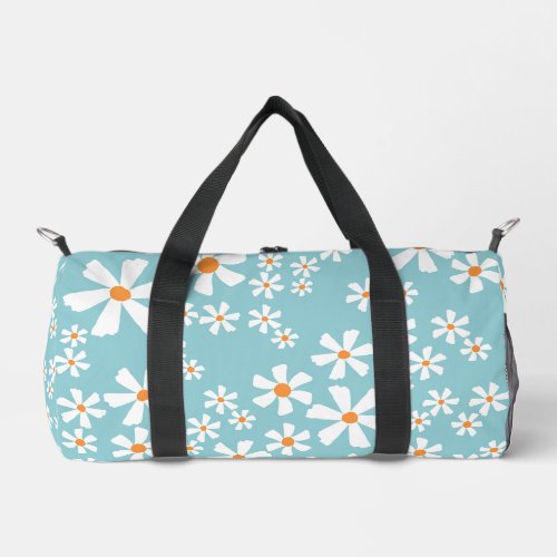 Girly White Daisies on Light Turquoise Background  Duffle Bag