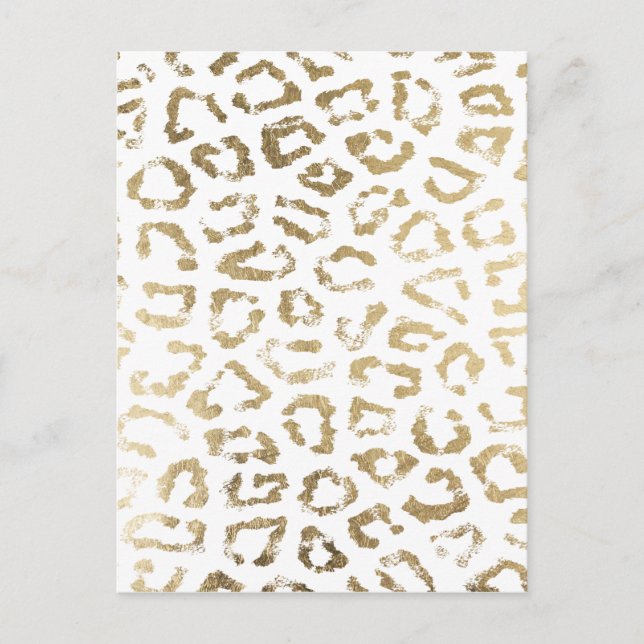 Girly white faux gold leopard animal print postcard (Front)