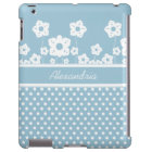 Girly White Flowers and Polka Dots on Light Blue