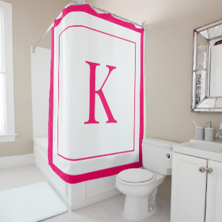 Girly White & Fuchsia  Initial Monogram  Shower Curtain