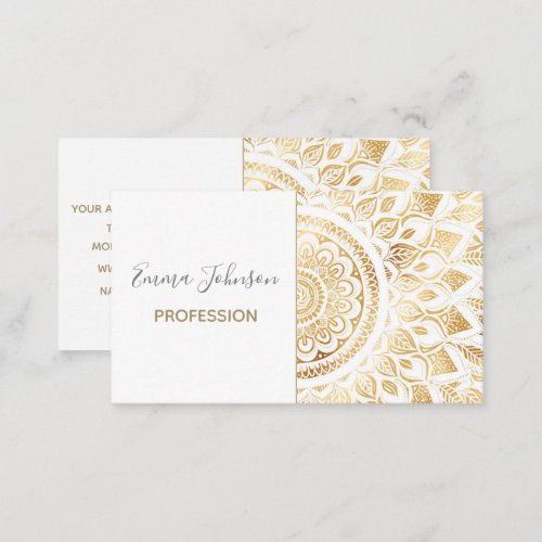 Girly White Gold Mandala Floral Business Card