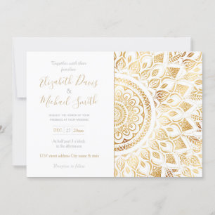 Girly White Gold Mandala Floral Invitation