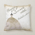 Girly White Golden Big Gown Sweet 16th Birthday  Throw Pillow<br><div class="desc">Girly White Golden Glittery Big Ball Gown Sweet 16th Birthday Throw Pillow.
For your Sweet 16 Girl Party Celebration and private room... or for wherever she wants to keep it.
@Miri Creations - Created For You Only with You In Mind! Copyright Miri Creations,  all rights reserved.</div>