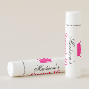 Girly White Hot Pink Sweet 16 Princess Crown Name Lip Balm