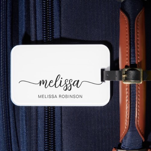 Girly White Monogram Name Signature Script  Luggage Tag