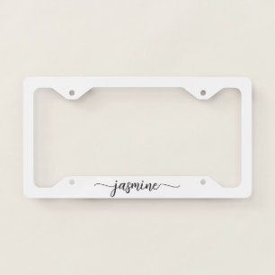 Girly White Name Signature Script License Plate Frame