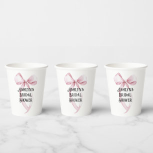 Girly White Pink Bow Bridal Shower Paper Cups