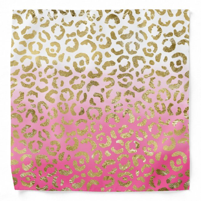 Girly White Pink Gold Glam Leopard Bandana (Front)