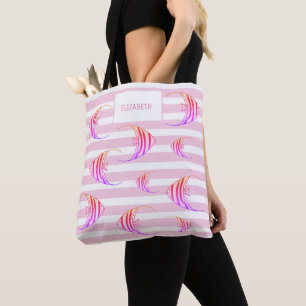 Girly White Pink Striped Angel Fish Personalized Tote Bag