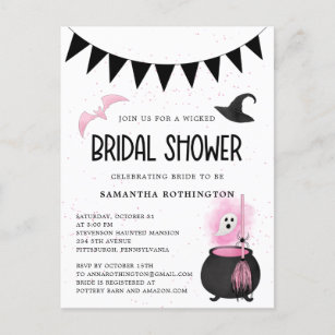 Girly Wicked Halloween Bridal Shower Invitation  Postcard