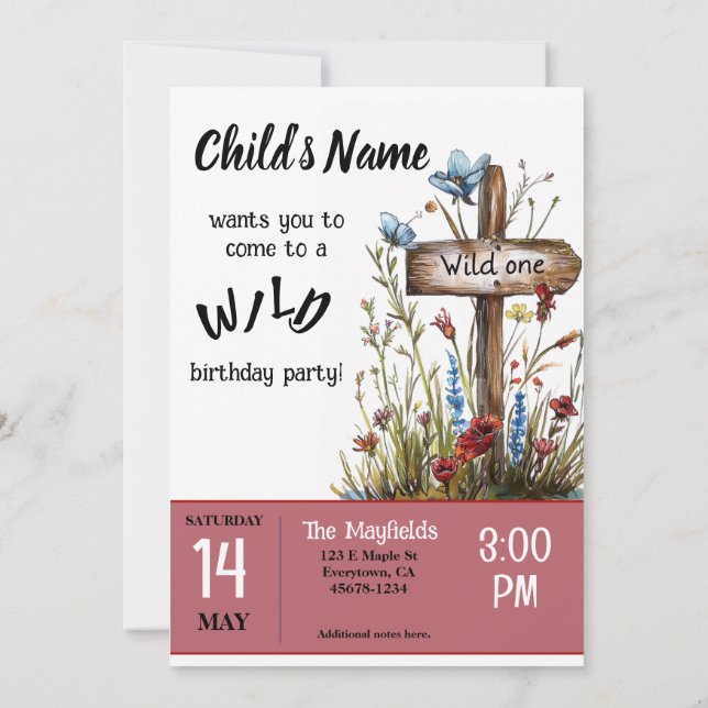 Girly Wild One Birthday Invitation (Back)