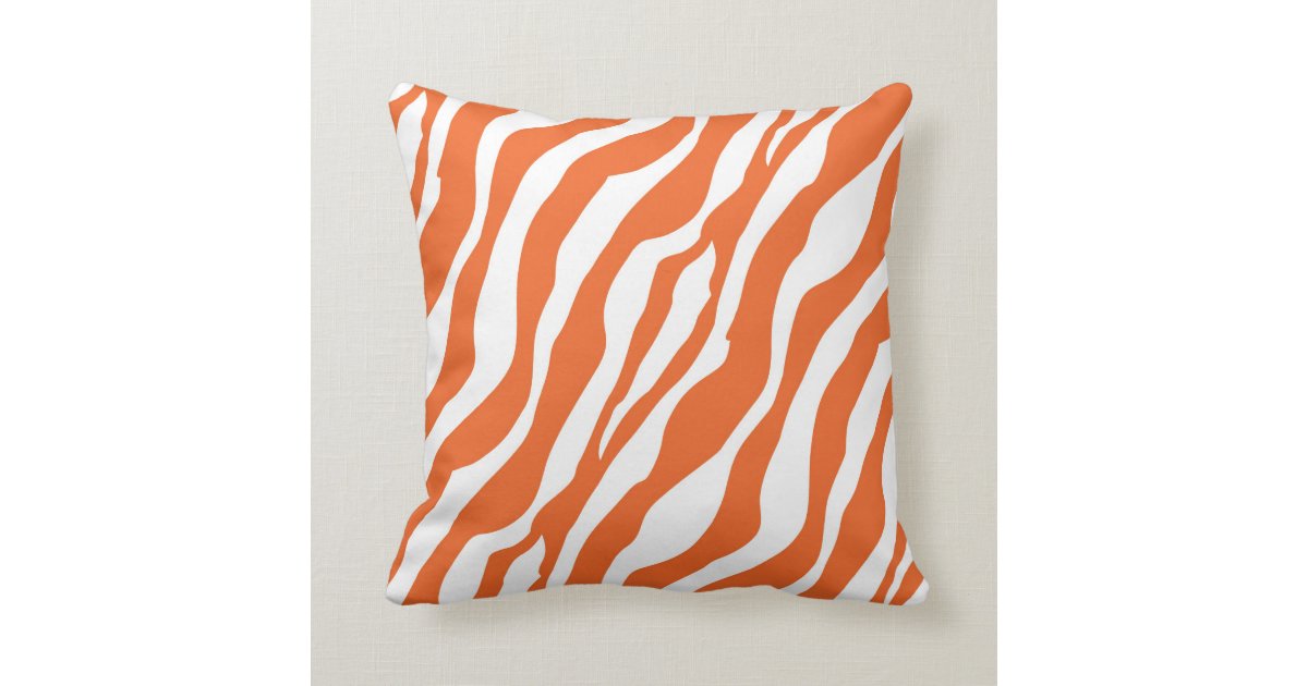 Girly Wild Orange Zebra Print Throw Pillow