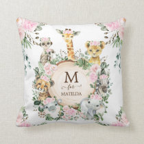 Girly Wild Safari Jungle Animals Pink Flowers Throw Pillow