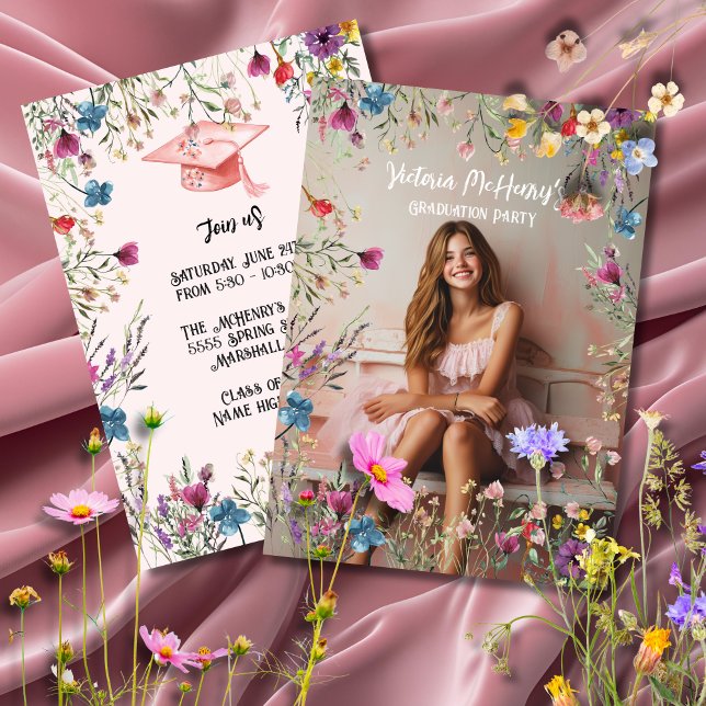 Girly Wildflower Pastel Graduation Party Invitation (Creator Uploaded)