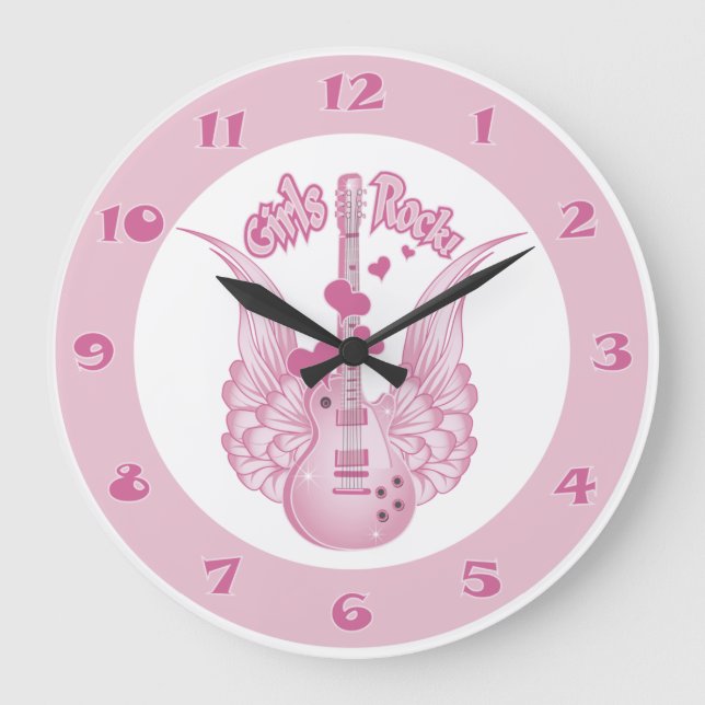Girly Winged Guitar Large Clock (Front)