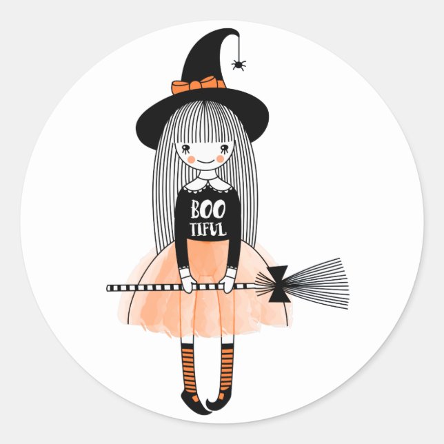 Girly witch striped socks Happy Halloween Classic Round Sticker (Front)