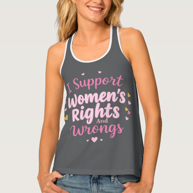 Girly Women's Rights and Wrongs Feminist Tank Top (Front)