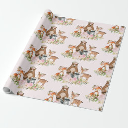 Girly Woodland Forest Animals Baby Shower Birthday Wrapping Paper