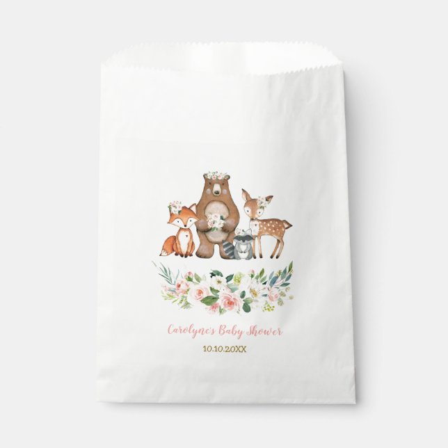 Girly Woodland Forest Animals / Blush Pink Floral Favor Bag (Front)