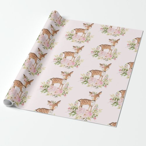 Girly Woodland Forest Deer Baby Shower Birthday Wrapping Paper