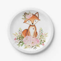 Girly Woodland Fox Pink Floral Forest Baby Shower