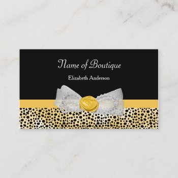 Girly Yellow Cheetah Print Boutique Chic Bow Business Card by GirlyBusinessCards at Zazzle
