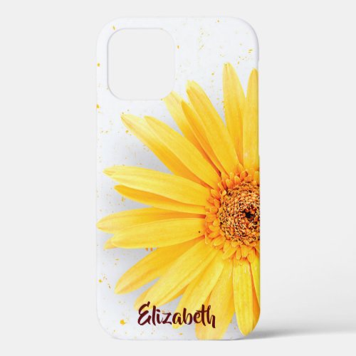 Girly Yellow Daisy Floral Personalized Name iPhone 12 Case