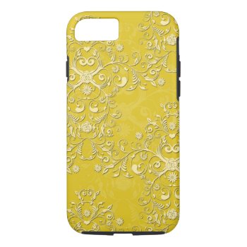 Girly Yellow Floral Damask Iphone 7 Case by MHDesignStudio at Zazzle