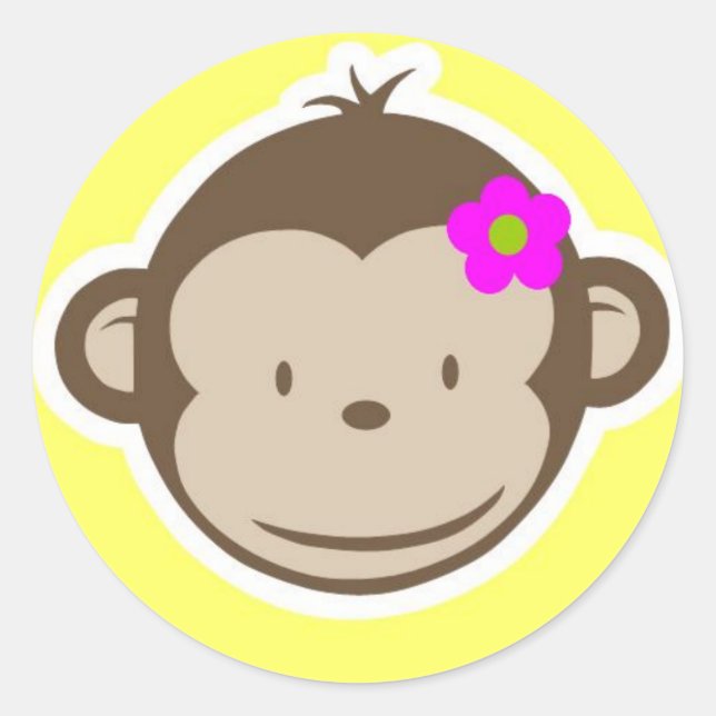 Girly Yellow Monkey Classic Round Sticker (Front)