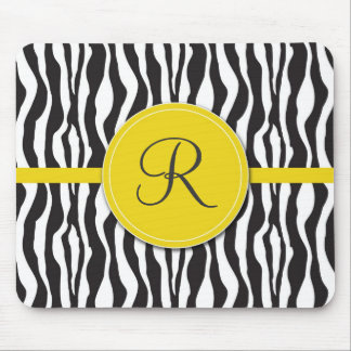 Girly Yellow Monogram Zebra Print Mousepad