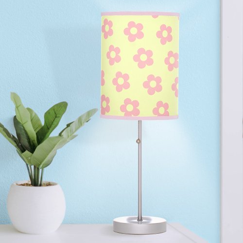 Girly Yellow Pink Cute Floral Pattern Table Lamp
