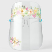 Girly Yellow Pink Spring Flowers Glitter Name Face Shield (Front)