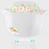 Girly Yellow Pink Spring Flowers Glitter Name Face Shield (Front w/Glasses)