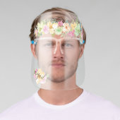 Girly Yellow Pink Spring Flowers Glitter Name Face Shield (Insitu)