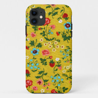 Girly Yellow Retro Floral Print iPhone 11 Case