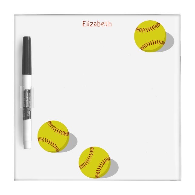 girly yellow softball sports personalized dry erase board (Front)