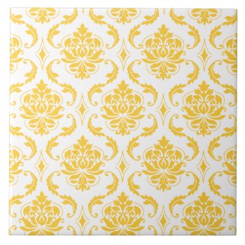 Girly Yellow White Vintage Damask Pattern Tile by DamaskGallery at Zazzle