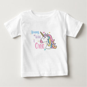 Girly Young Wild One Unicorn 1st Birthday Baby T-Shirt