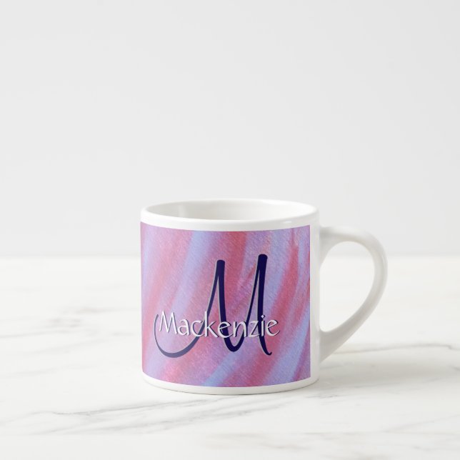 Girly Zebra Abstract | Cute Pink Purple Monogram Espresso Cup (Right)