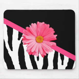 Girly Zebra Pattern Cute Pink Daisy With Name Mouse Pad