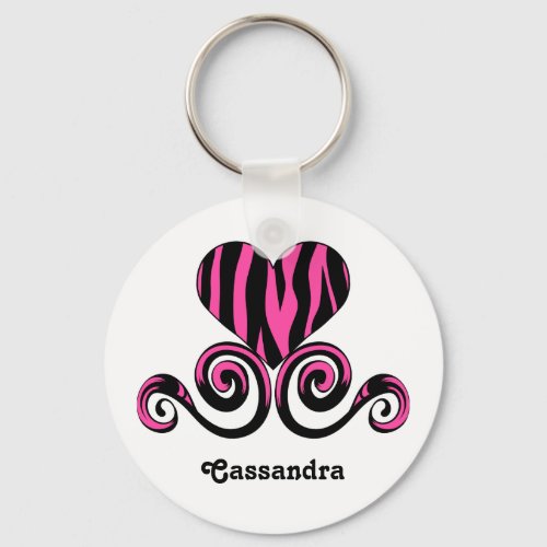 Girly zebra pattern heart keychain