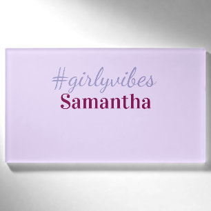 Girlyvibes hashtag light purple pink female vibes name tag