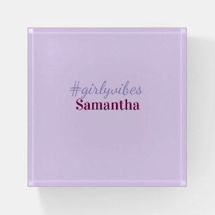 Girlyvibes hashtag light purple pink female vibes paperweight