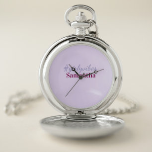Girlyvibes hashtag light purple pink female vibes pocket watch