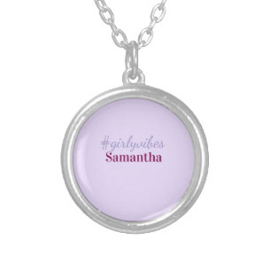 Girlyvibes hashtag light purple pink female vibes silver plated necklace