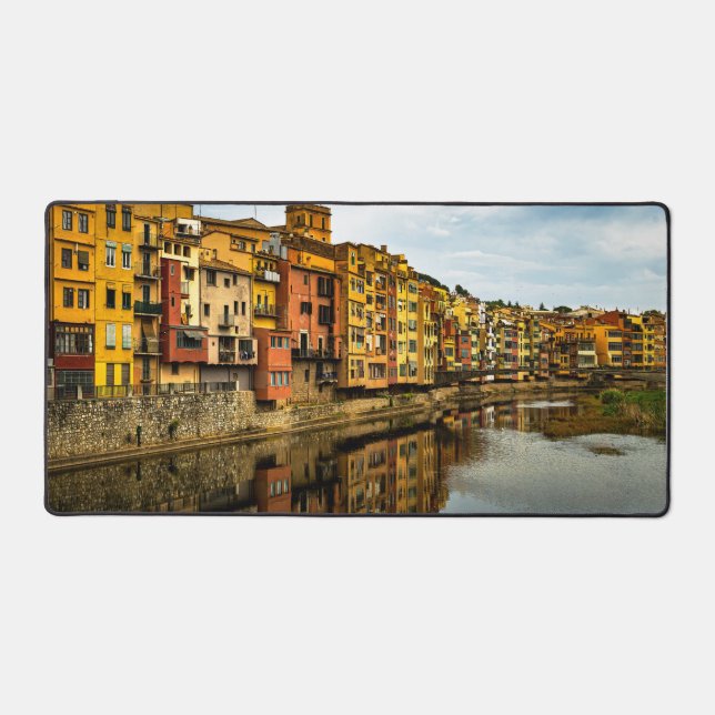 Girona Spain Desk Mat – Colorful Riverside Houses  (Front)